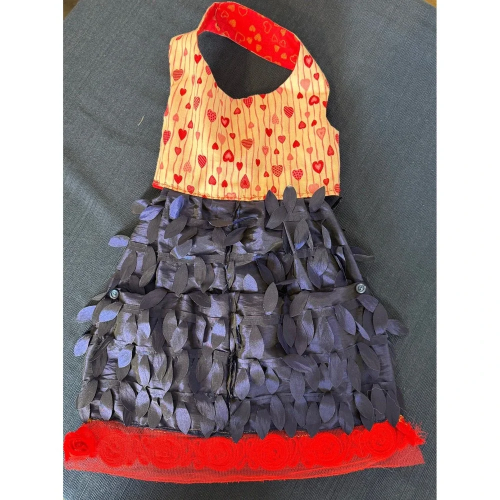 Dog Dress Small Red Navy Heart Print‎ Rosette Handmade Formal Miss Zoey's Closet